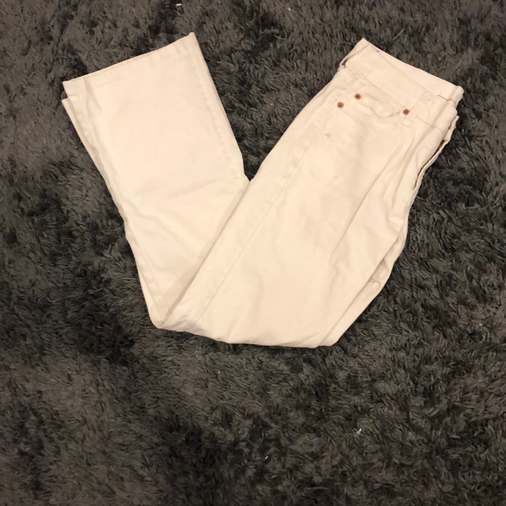 White low waist khaki/denim flare pants
